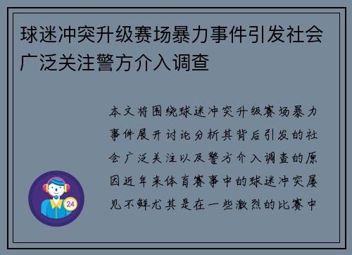 球迷冲突升级赛场暴力事件引发社会广泛关注警方介入调查